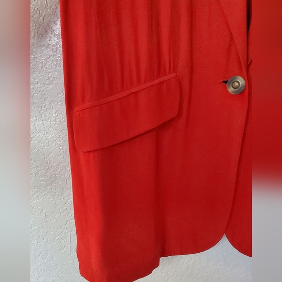 100% Silk Liz Claiborne Elegant Scarlet Red Women's Long Blazer Jacket Size 8 - Picture 4 of 8